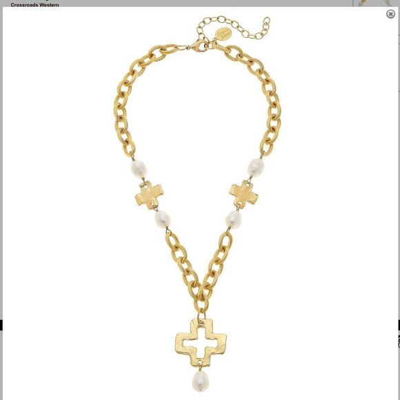 Susan Shaw Jewelry - Gold and Pearl Cross Necklace